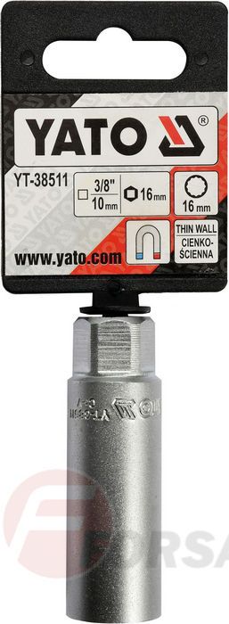 Головка свечная 3/8'' 16 мм L63 мм CrV Yato YT-38511