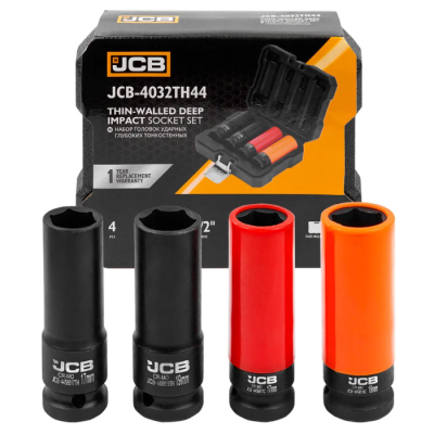 Набор головок ударных глубоких тонкостенных 17, 19 мм 1/2'' 6-гр 4 пр JCB JCB-4032TH44