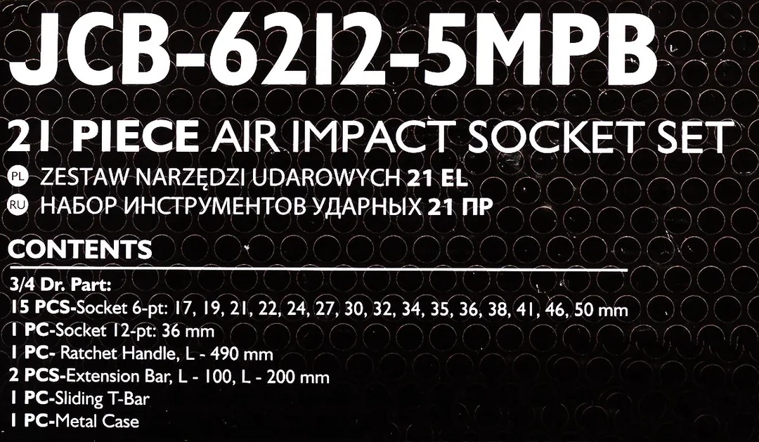 Набор инструментов ударных 3/4'' 21 пр 6-гр 17-36 мм, 12-гр 38-50 мм JCB JCB-6212-5MPB