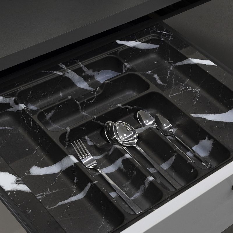Лоток для столовых приборов 700 MARBLE 635*485, черно-серый мрамор AKS 125456