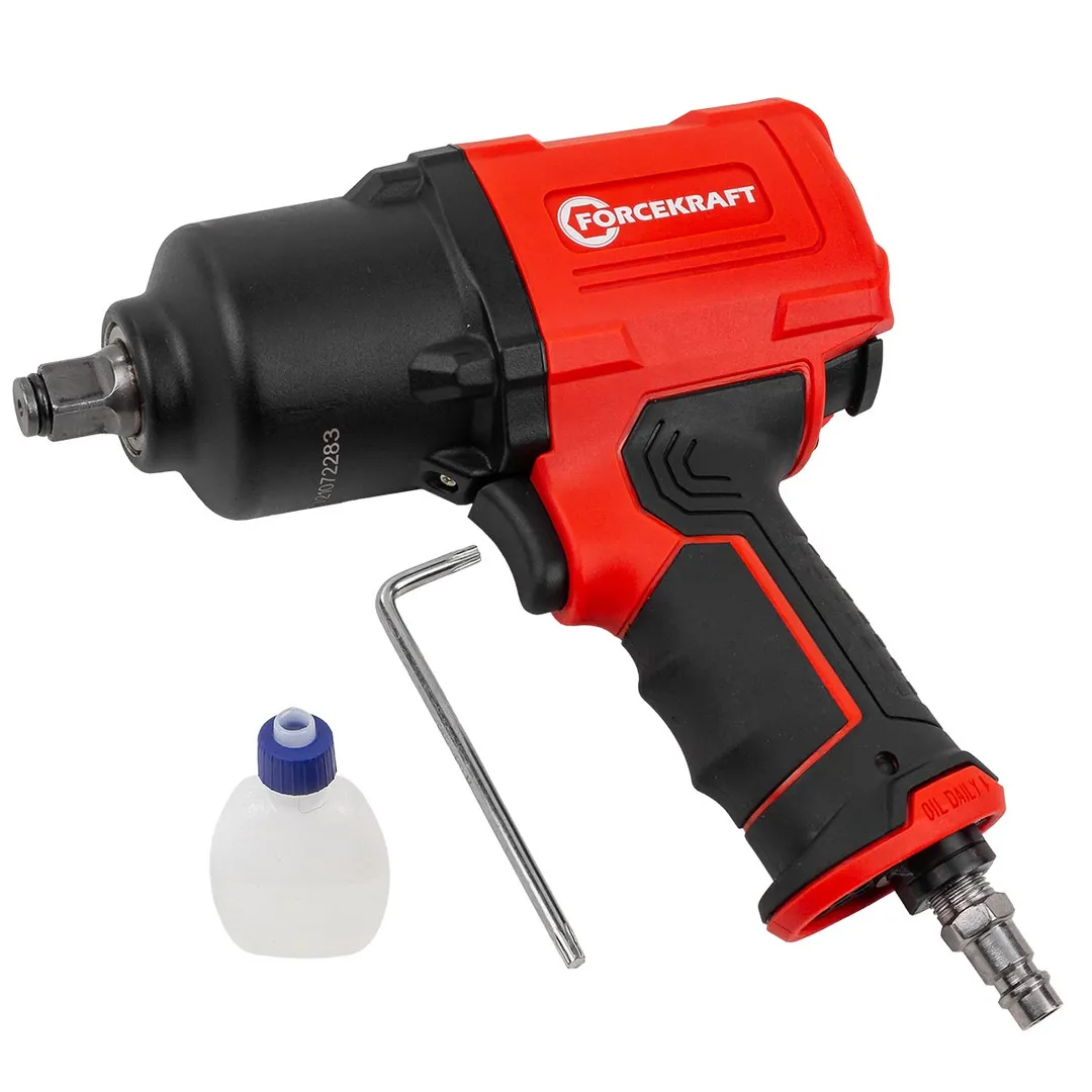 Пневмогайковерт ударный ''Twin Hammer'' с реверсом и регулировкой усилия в облегченном корпусе 1/2'' 1450Hм ForceKraft FK-82548