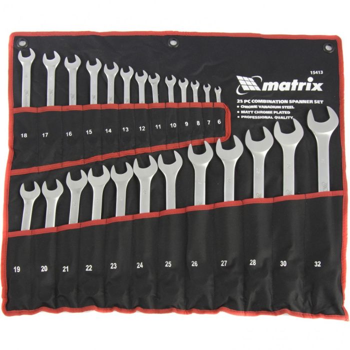 Набор ключей комбинированных, 6-32 мм, 25 шт., CrV, матовый хром Matrix 15413