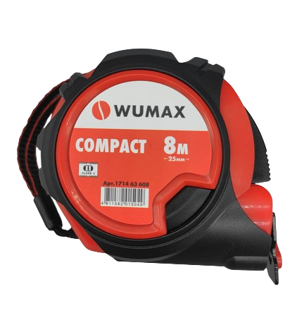 Рулетка измерительная, 8м*25 мм, магнитная, 2 класс, COMPACT, WUMAX 171463608