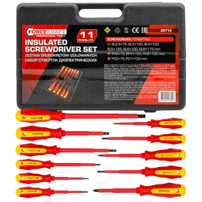 Набор диэлектрических отверток SL, PH, PZ 11 пр ForceKraft FK-20712