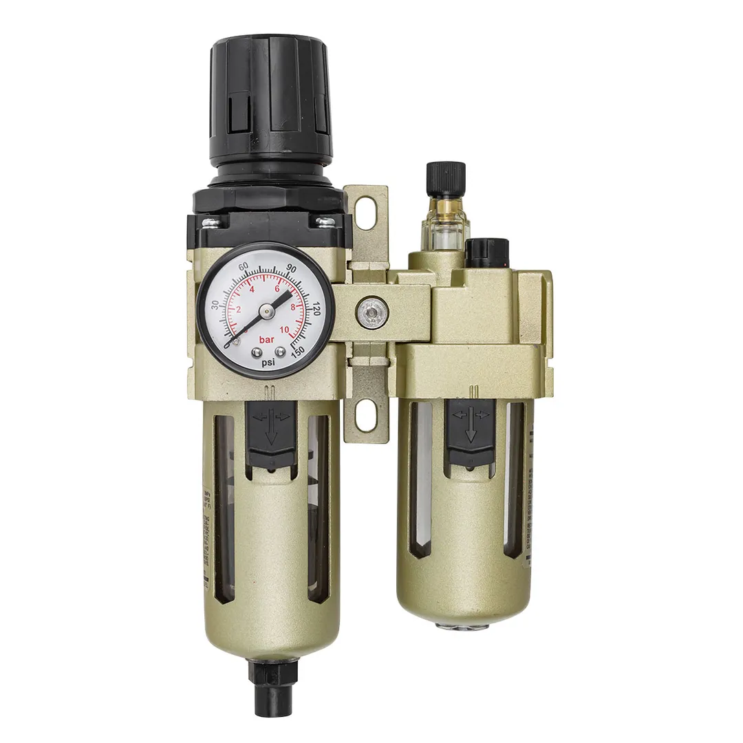 Блок подготовки воздуха, фильтр-регулятор + лубрикатор, 1/4", с автоматическим сливом RockForce RF-AC3010-02D