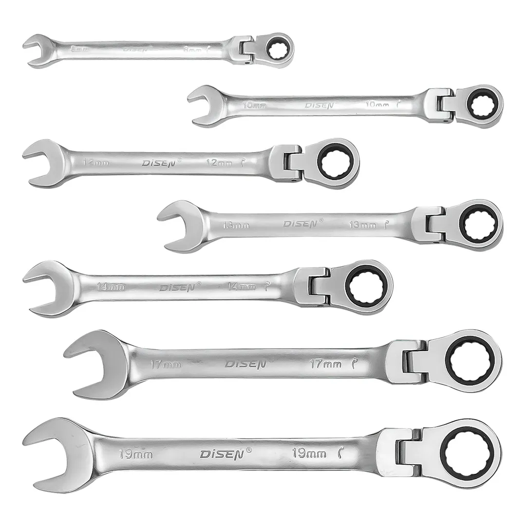 Набор ключей трещоточных с шарниром 8-19 мм, 7 пр. DISEN DSD1509F