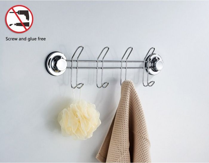 Крючок-вешалка на вакуумных присосках, пластик + сталь, хром Ledeme L3716-4