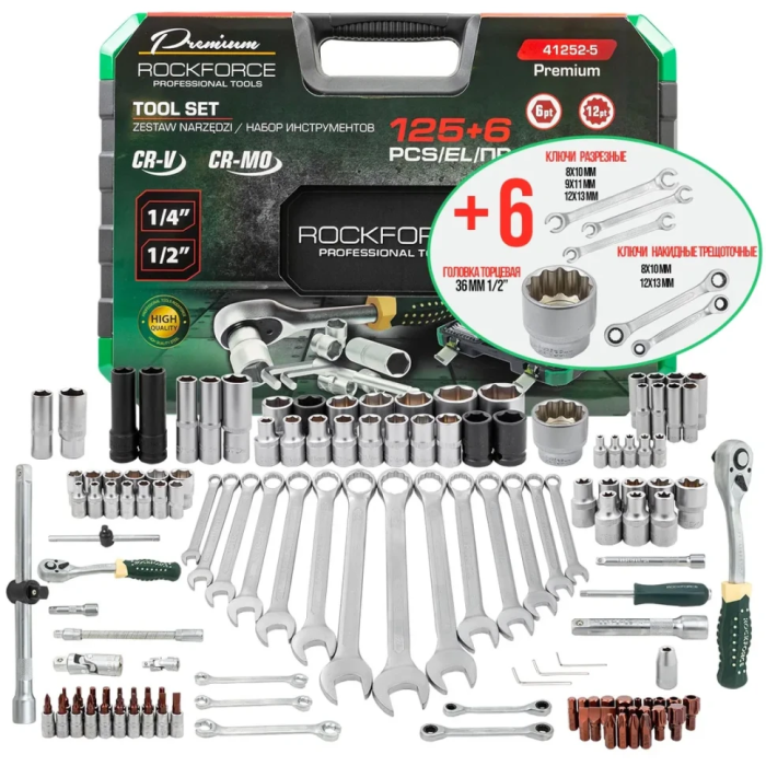 Набор инструментов 125+6 пр. 1/4''&1/2'' 6-гр RockForce RF-41252-5 Premium