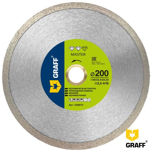 Алмазный диск по керамике 200x10x2,4x30/25,4/22,23 мм GRAFF ''Master'' 1020010