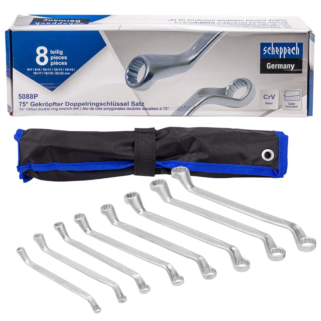 Набор накидных ключей, отогнутых на 75°, 6х7-20х22 мм 8 пр Scheppach Sch-5088P