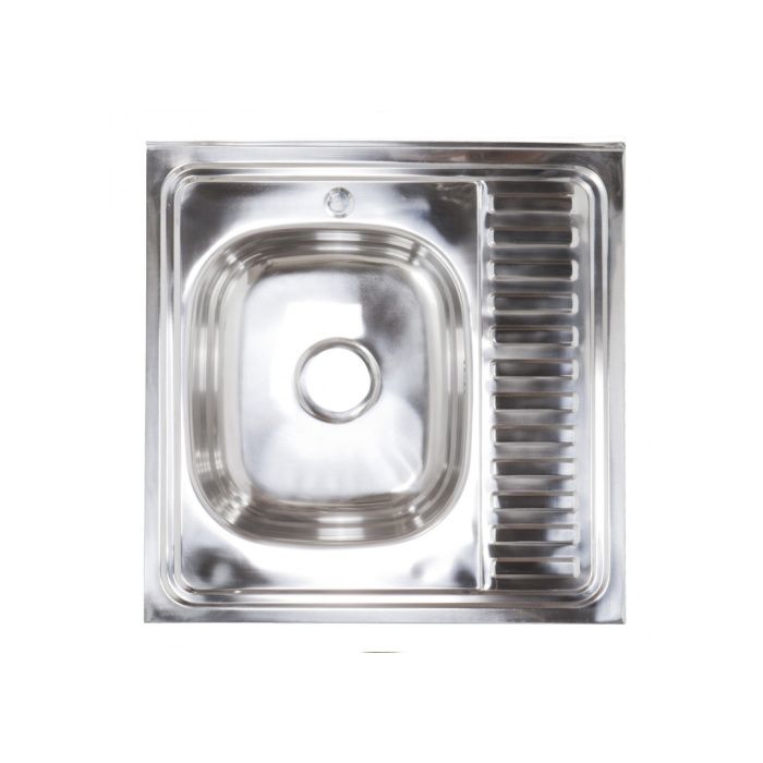 Мойка нерж. сталь, квадратная одночашевая, 600*600мм, полир хром, накладная (0,4мм), мойка слева AKS 79194