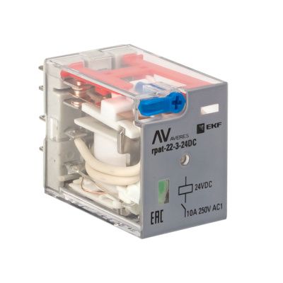 Реле промежуточное с кнопкой и мех, Индикацией RPAt 22/3 10A 24В DC EKF AVERES rpat-22-3-24DC