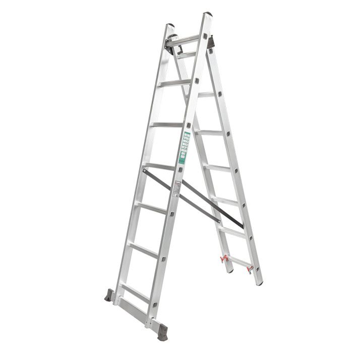 Лестница комбинированная двухсекционная 2х7 ступенек, нагрузка 150 кг, ForceKraft FK-BL-E207