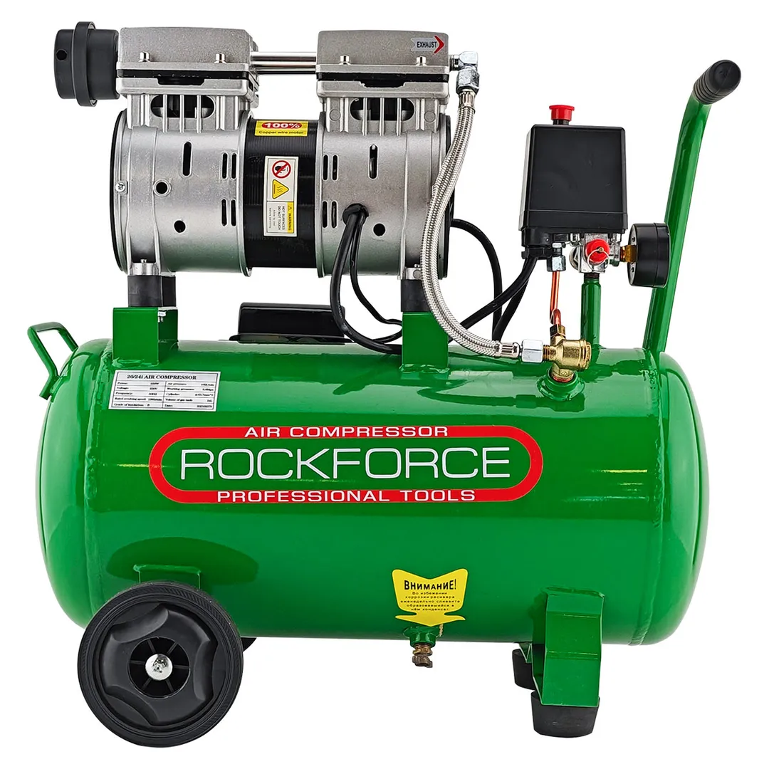 Компрессор поршневой безмасляный с прямым приводом, 0.75кВт, 8 бар,ресивер 24л, 105л/м, 1380 об/мин, 220В RockForce RF-20/24I