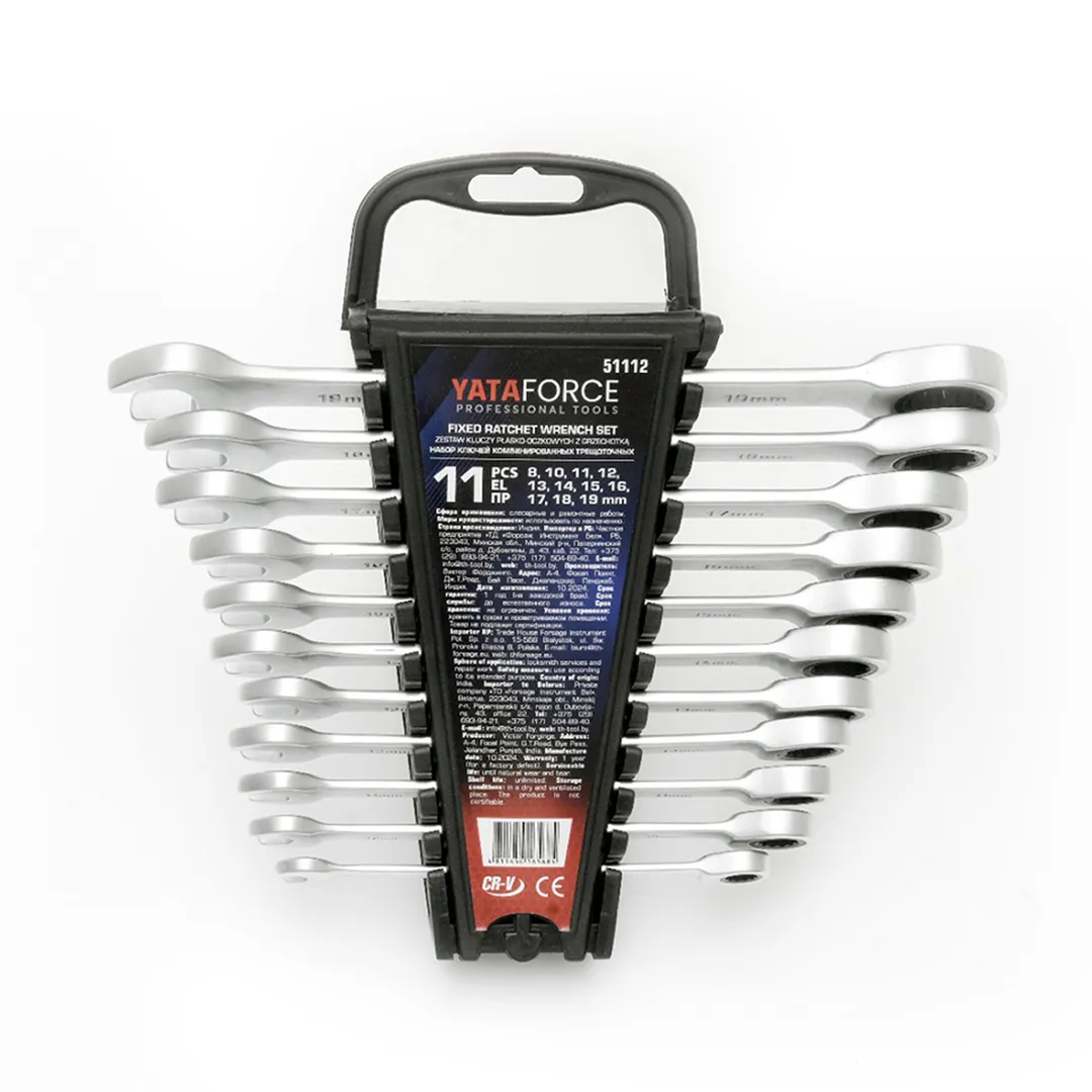 Набор трещоточных комбинированных ключей 8-19 мм 11 пр YATAFORCE YF-51112