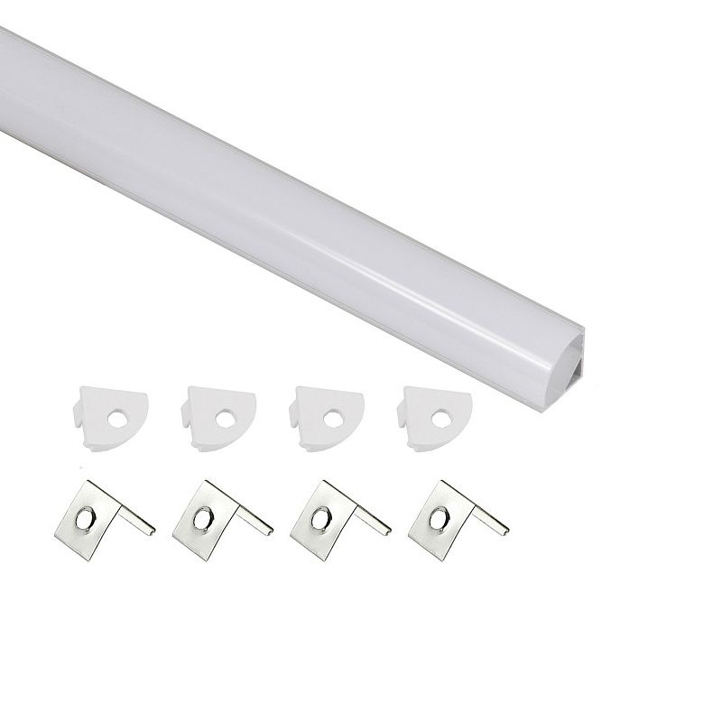 Профиль алюминиевый угловой ORION-1616C с экраном, круглый экран, цвет алюмин, 2м, в комплекте 4 заглушки и 4 крепления, AKS 121508