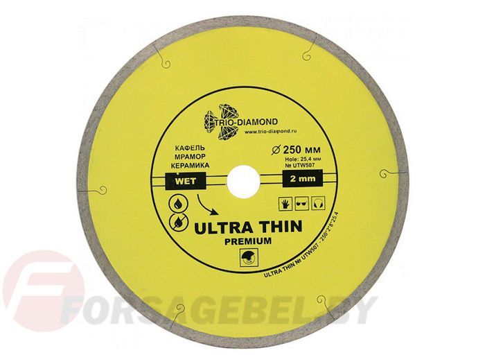 Алмазный круг 200х25,4 мм по керамике сплошн.ультратонкий Hot Press 1.7мм Trio-Diamond UTW505