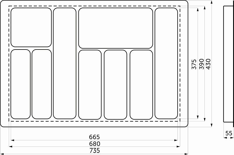 Лоток для столовых приборов 800 LINER 735*430, серый AKS 117226
