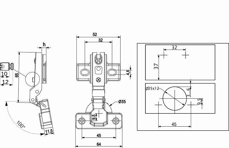 Петля полунакладная с пружиной 45мм h0 slide-on DC 71648