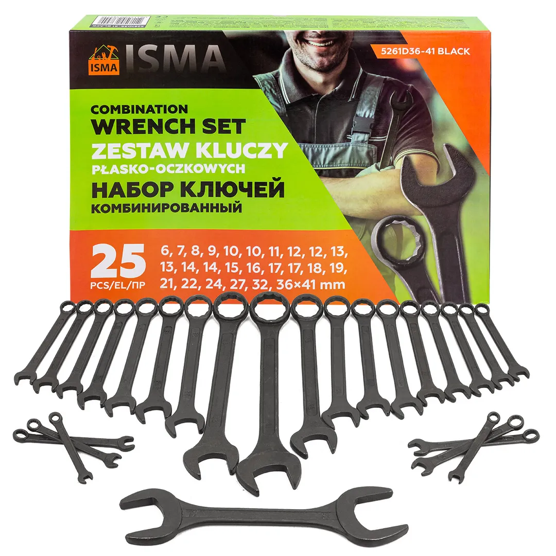 Набор ключей комбинированный 6-32 мм 25 пр ISMA ISMA-5261D36-41 BLACK