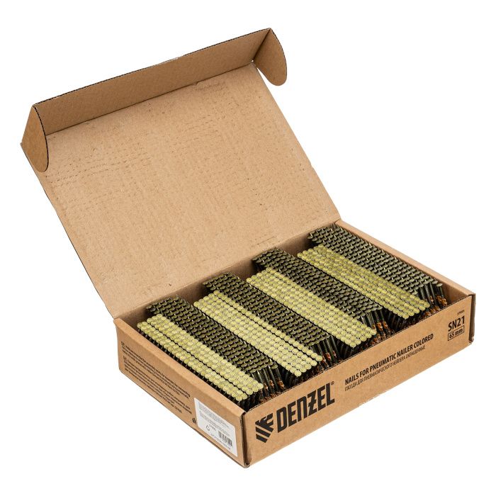 Гвозди для пнев. нейлера (крашен.), длина - 65 мм, диам. - 2,9 мм, 2000 шт. Denzel 57695