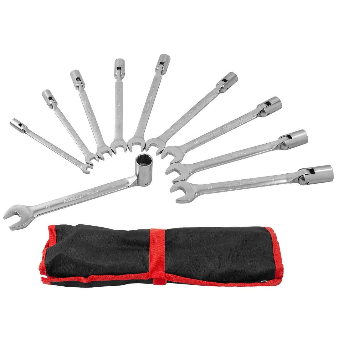 Набор ключей рожково-торцевых шарнирных 10 пр. 8-19 мм PATRON P-5010F