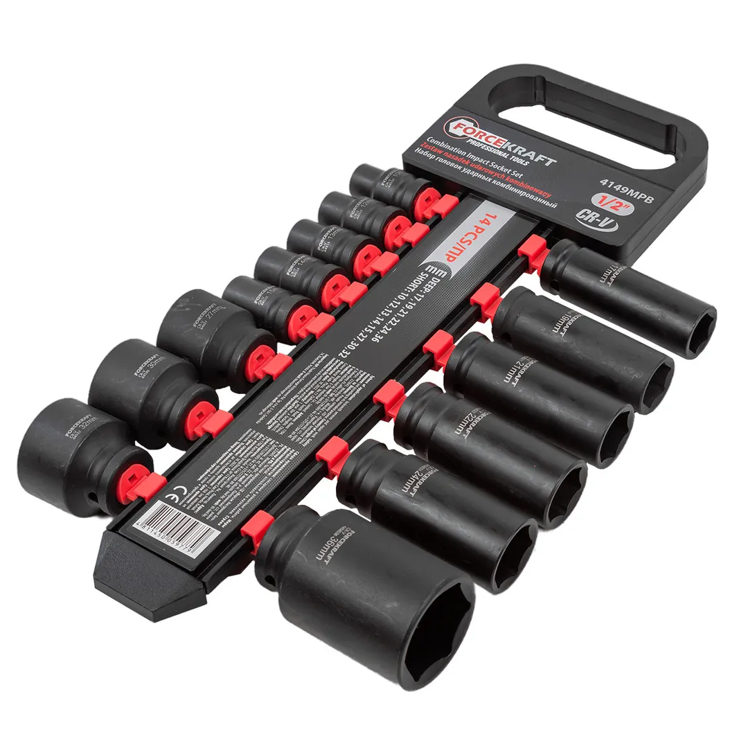 Набор головок ударных комбинированный 14 пр., 1/2'', 10-36 мм ForceKraft FK-4149MPB