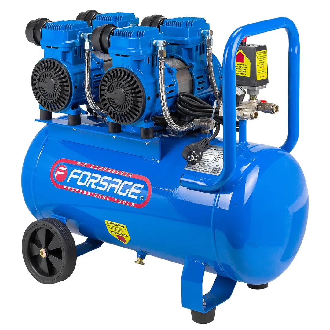 Компрессор поршневой с прямым приводом, 4 цилиндра, безмасляный, ресивер 50 л, 2.2 кВт, 8 бар, 420 л/м, 230В Forsage F-V30/50 OIL FREE