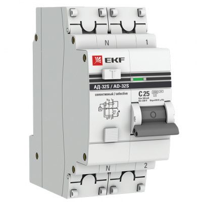 Дифференциальный автомат АД-32 (селективный) 1P+N 25А/100мА EKF PROxima DA32-25-100S-pro