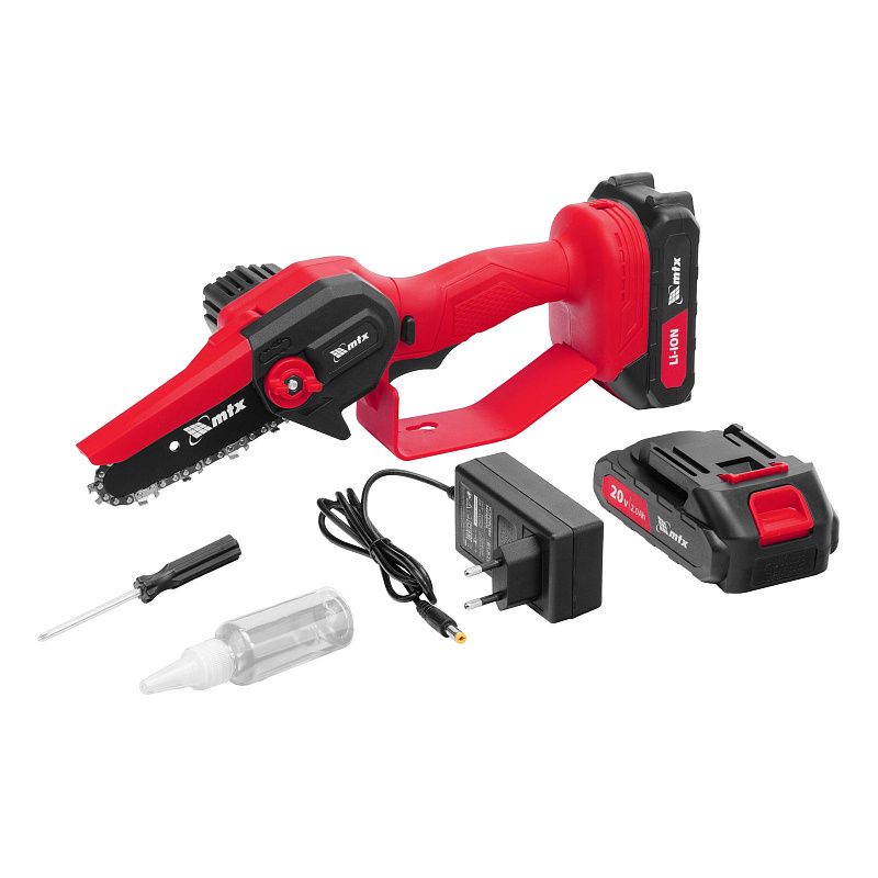 Цепная мини-пила аккумуляторная, MCS-100, шина 100 мм, Li-Ion, 20 В MTX 58640