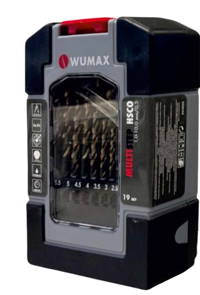 Набор сверел по металлу HSCO (5% Co) DIN338 MULTISTEP, 19 шт. 1-10 мм/0,5, WUMAX 1626940019