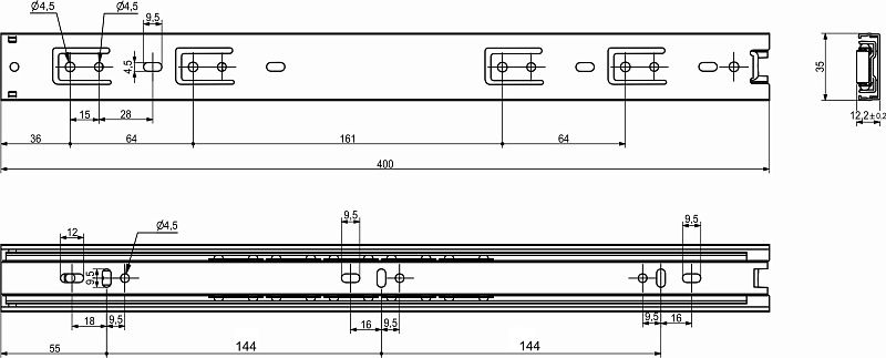 Направляющая шариковая L-400 h35 B GRIDLI 106051
