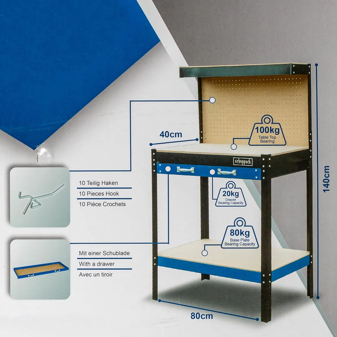 Верстак слесарный металлический 800х400х1400 мм Scheppach Sch-TW-WT00301