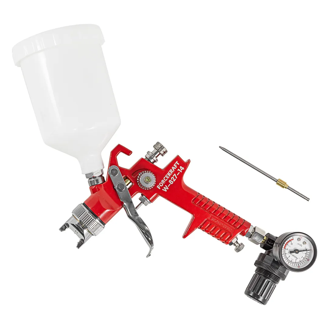 Краскораспылитель с верхним пластиковым бачком, регулятором давления и доп. Дюзой ForceKraft FK-W-827-14