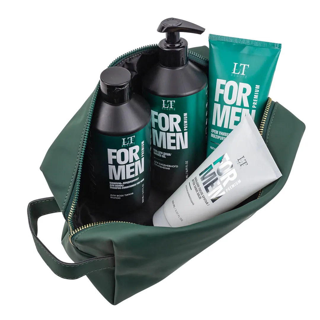 Мужской подарочный набор, гель LT-2357, шампунь LT-2340, крем LT-2388, бальзам LT-2371, bag6, зеленая уп La and Te beaute LTMEN15