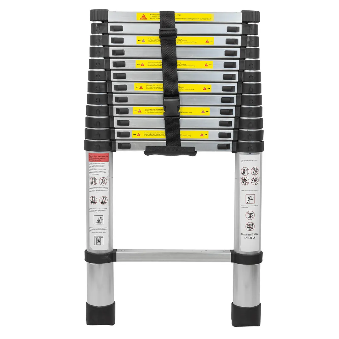 Лестница телескопическая односекционная 0.9-3.8 м, 12 ступенек, нагрузка 150 кг, ForceKraft FK-BL-T380