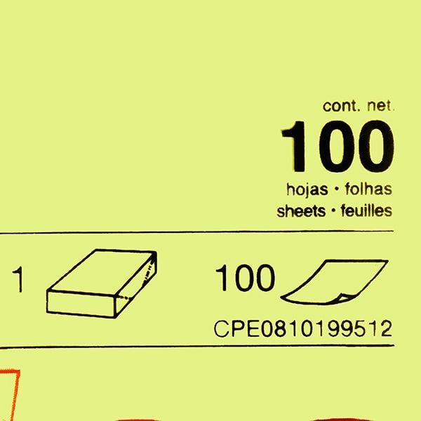 Бумага для записей на клейкой основе "Kores", 75x75 мм, 100 листов, желтый неон