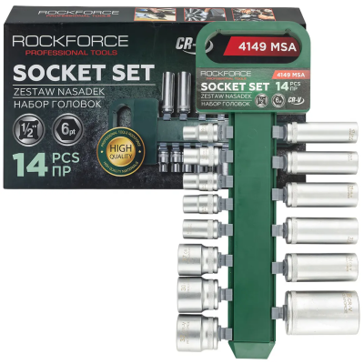 Набор глубоких и коротких головок 10-36 мм 1/2'' 6-гр 14 пр RockForce RF-4149 MSA