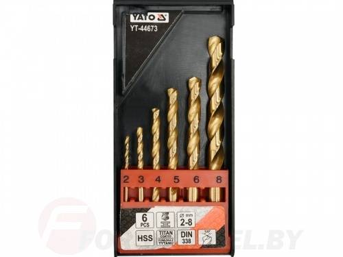 Набор сверл по металлу 2-8 мм HSS-TiN 6 пр. Yato YT-44673