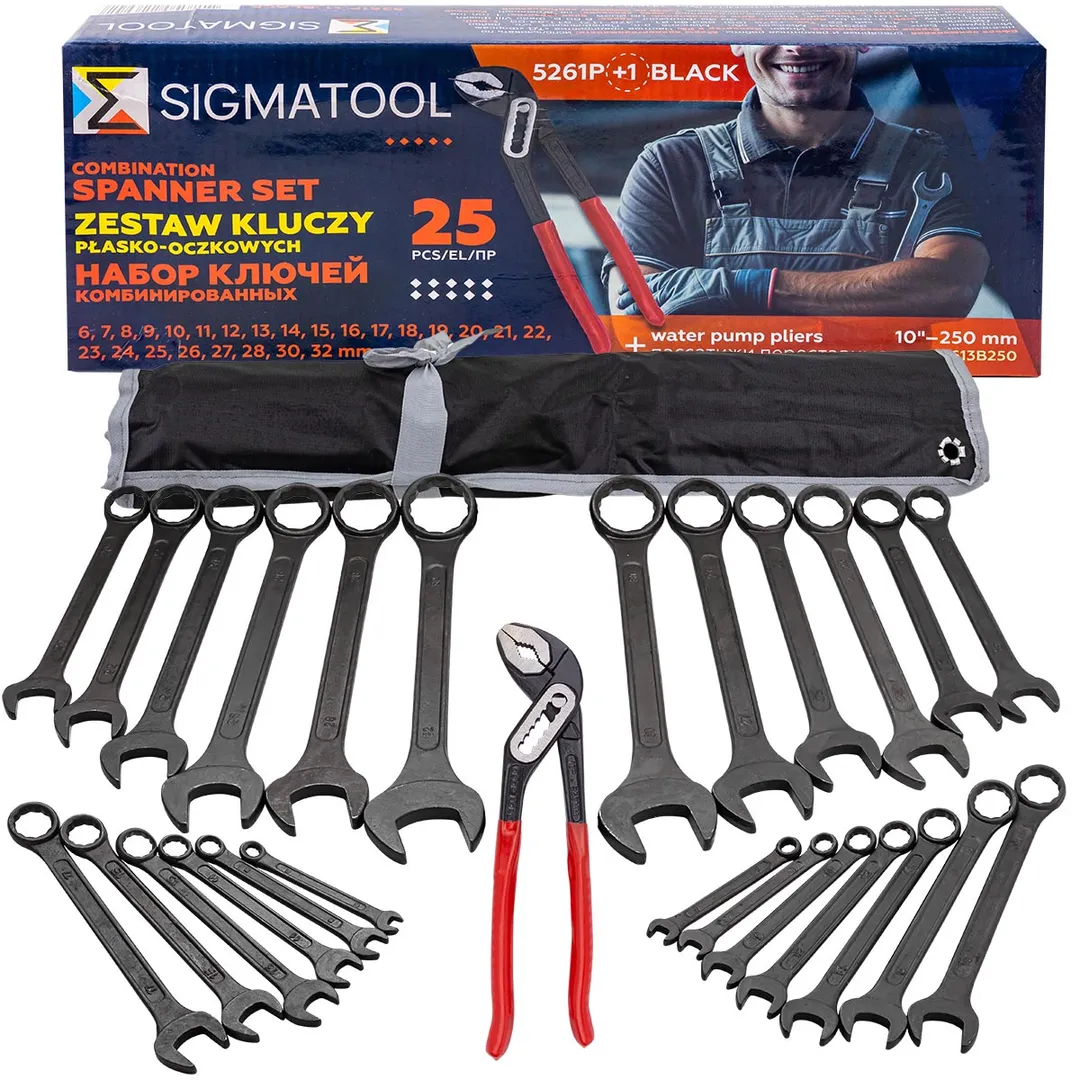 Набор комбинированных ключей 6-32 мм, пассатижи 250 мм, 26 пр SIGMATOOL Sigmatool-5261P+1 BLACK
