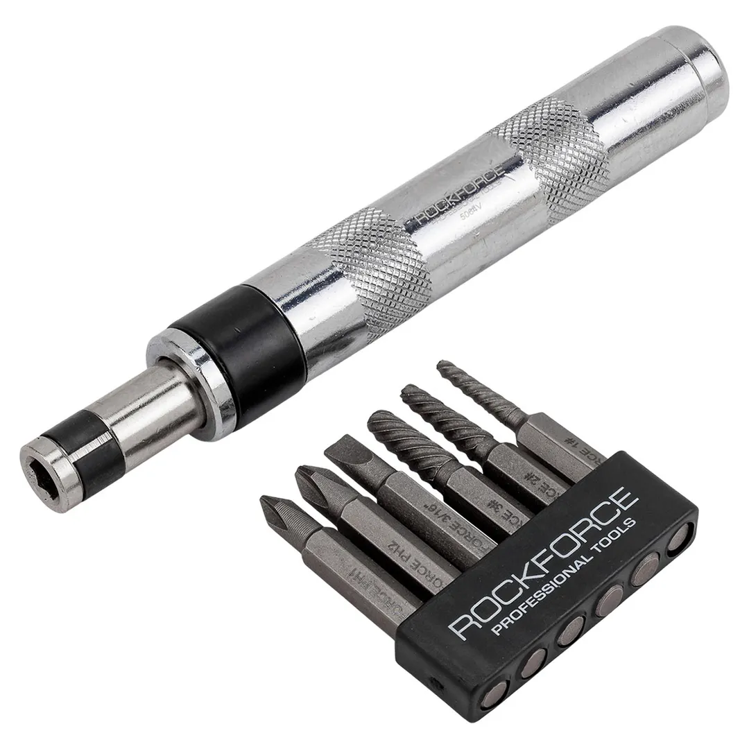 Отвертка ударная с набором бит и экстракторами резьбы 7 пр RockForce RF-5064V