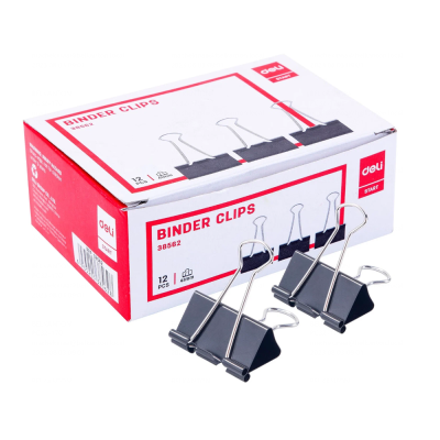 Зажим для бумаг "Deli", 41 мм, 12 штук, черный