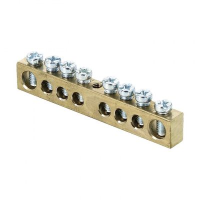 Шина PEN "ноль-земля" (6х9мм) 8 отверстий латунь крепеж по центру розничный стикер EKF PROxima sn0-63-08-r