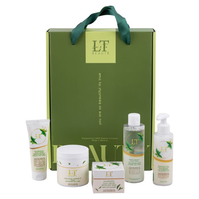 Набор косметики Алоэ и зеленый чай, 5 пр, маска для лица 2159, пэды 2258, крем 2142, гель-пилинг 2241, тоник 2180 La and Te beaute LT-GR8