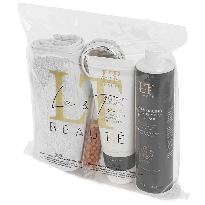 Набор косметики, шампунь, кондиционер для волос, полотенце 40*70, лейка для душа La and Te beaute LT-26