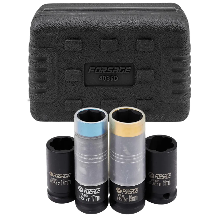 Набор ударные головки-экстаркторы 17, 19 мм, для литых дисков 17, 19 мм Forsage F-4035D