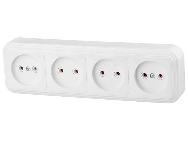 Розетка 4-ая, открытая, б/з, белая, Стандарт, RA16-464-Б, Юпитер JP7410-11