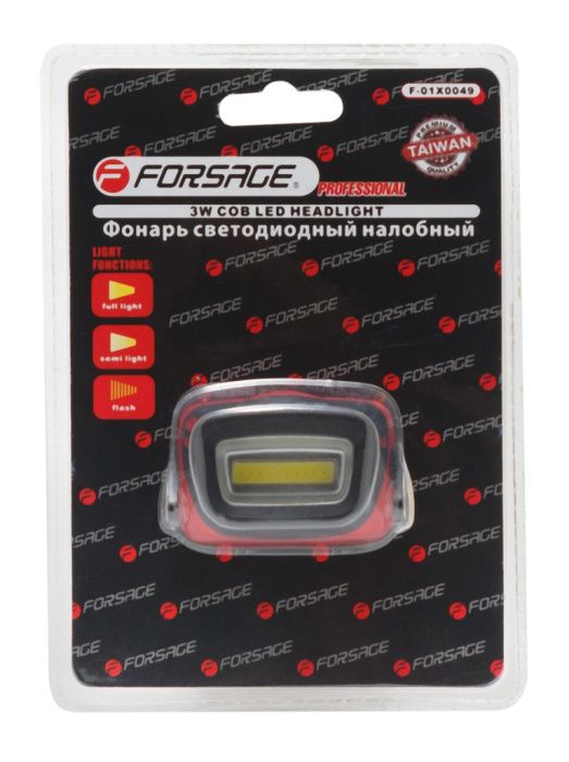 Фонарь светодиодный налобный в комплекте с батарейками 3 световых режима, CUB, 3xAAA Forsage F-01X0049