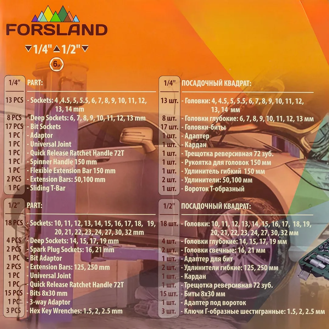 Набор инструментов 94 пр. 1/4"&1/2" 6-гр. Forsland Forsland-4941-5