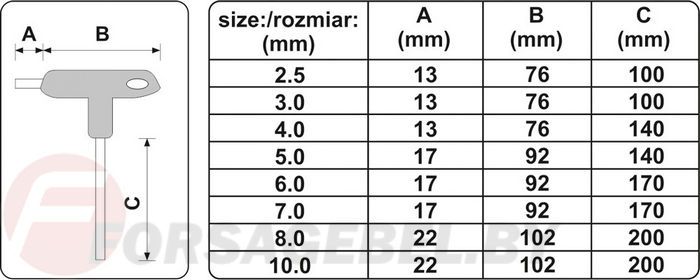 Набор ключей c T-образной ручкой HEX 2,5-10 мм. S2 8 пр. Yato YT-05583